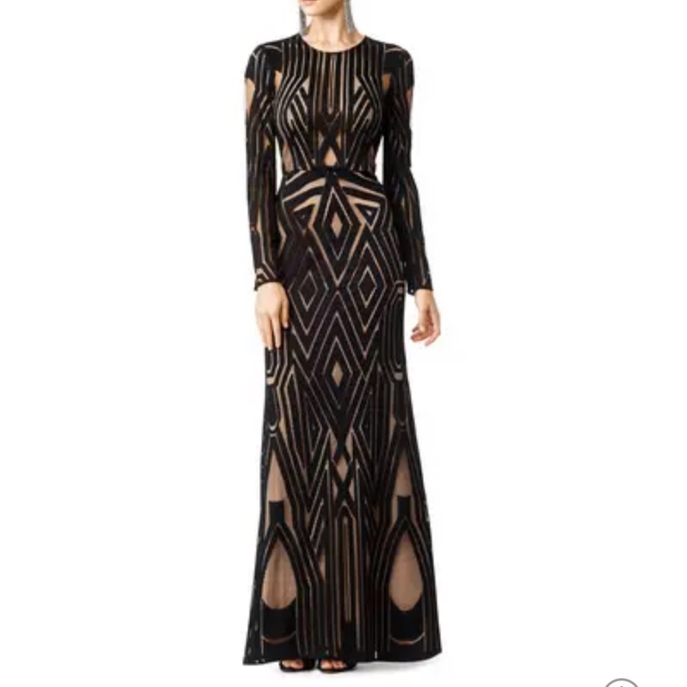 BCBG black and nude long sleeve gown